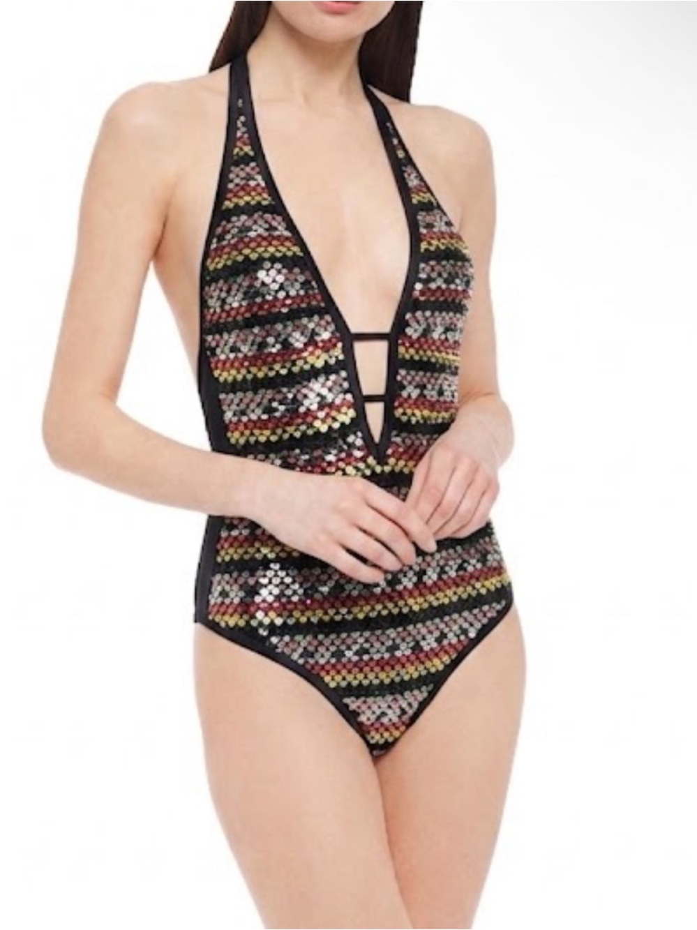 Missoni Mare Sequin Multicolor Halter Print One Piece Swimsuit Size 44 IT NEW